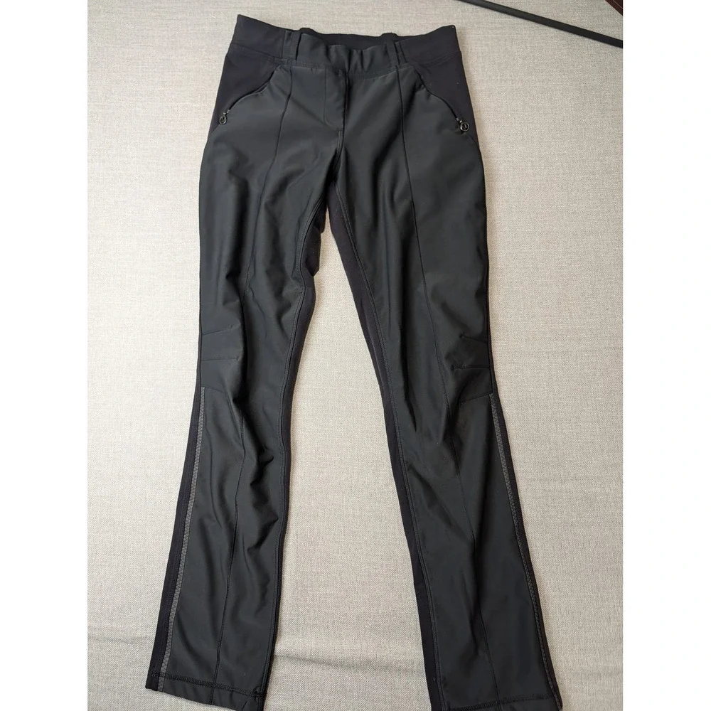 Lululemon Athletic Pants Women 4 Black Polyester Lycra Reflective Tech Trousers